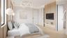A thoughtfully designed upstairs ensuite bedroom with clean-lined millwork, warm natural tones, and integrated media wall detailing. Complete with a p