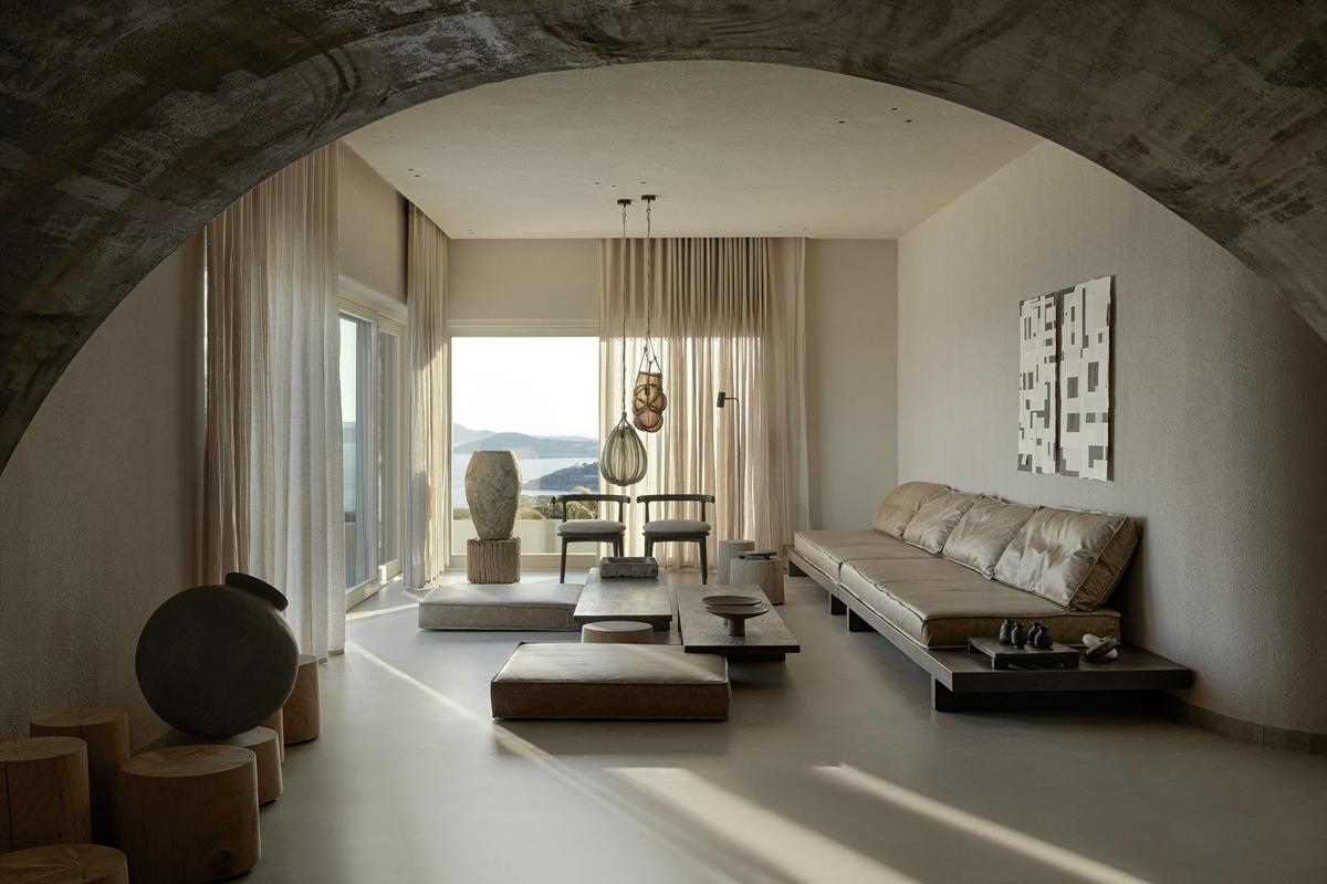 Sanctum Blanc Estate Villa for Rent in Mykonos - Living Room