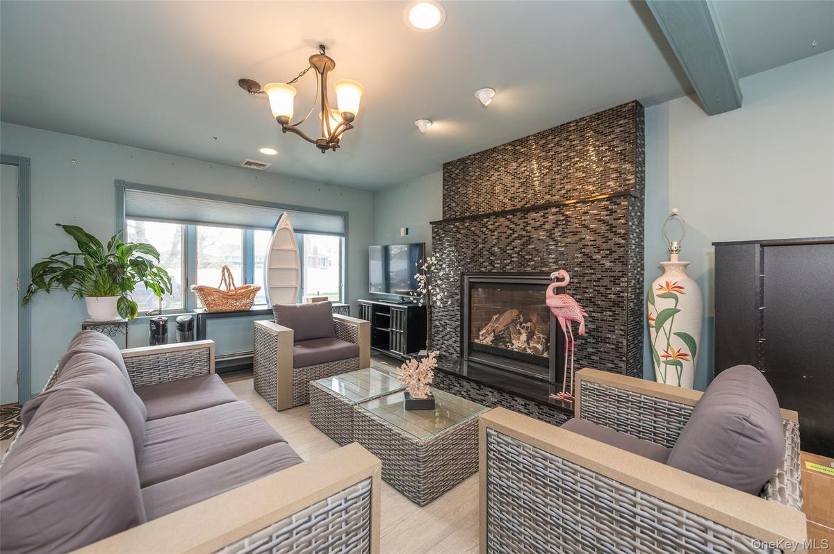 Beautiful fireplace in den area