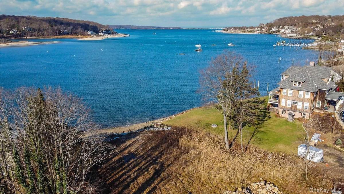 Aerial of vacant builidng envelope with views of Northport Harbor to Centerport