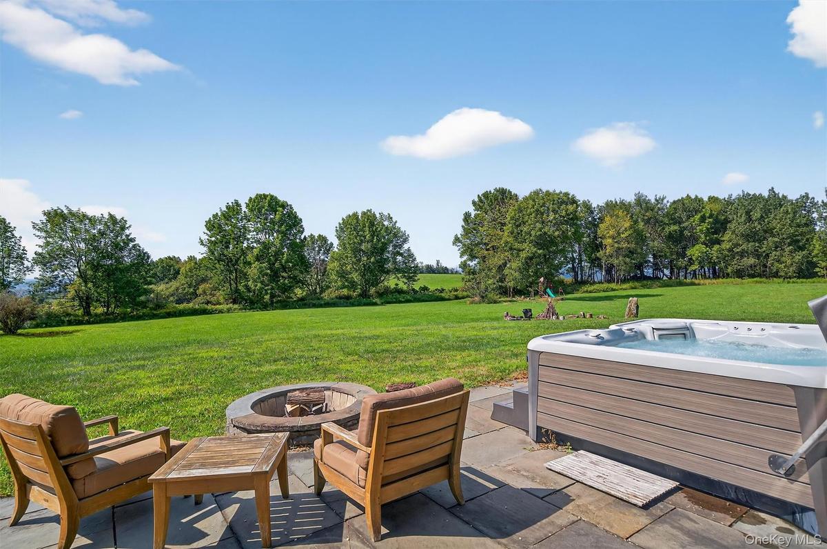 Distant views, hot tub, outdoor shower, fire pit on stone patio