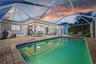 Pool and lanai in the evening