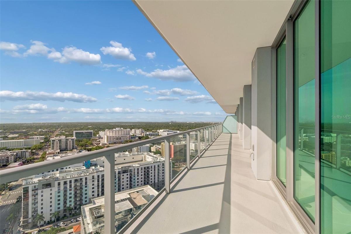 Due to angle of the building there are views to both the bay and the gulf form the 60 ft balcony