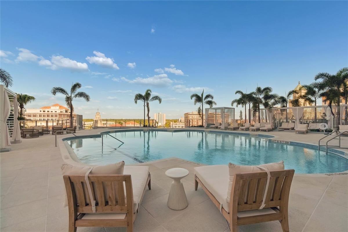 Resort-style pool and surrounding lounge areas bring the vacation experience home