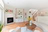 Fireplace and custom built-in cabinetry.