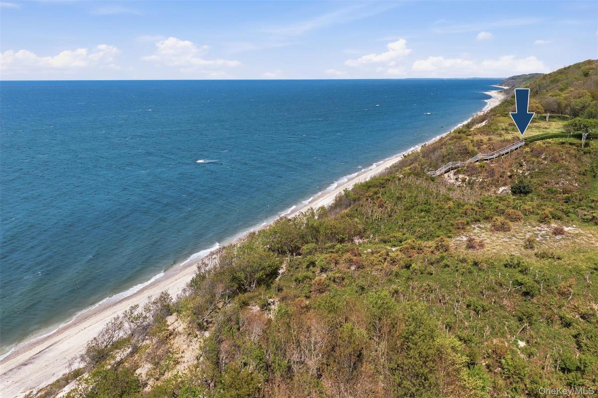 Arrow Shows Private Access Stairway for You and Your Guests to a Secluded Beach on the Long Island  Sound