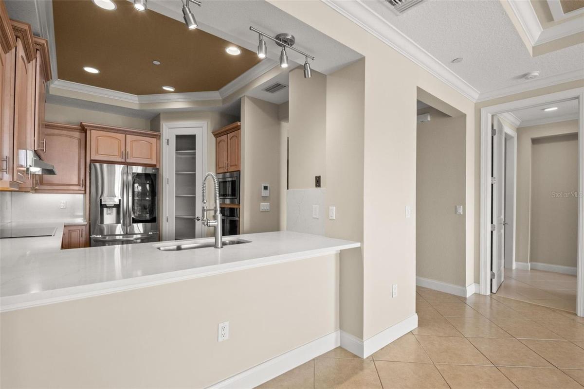 Looking into Kitchen from Dining Room area.