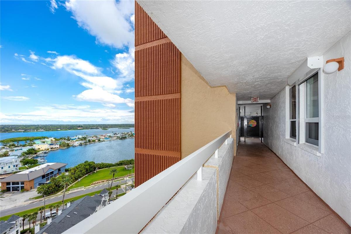 Walkway from the elevator to your private entry w/ bay views