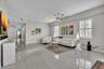 living room with large format tile floor