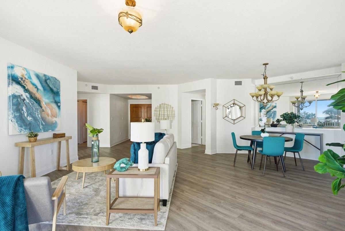 Open living area and dining area