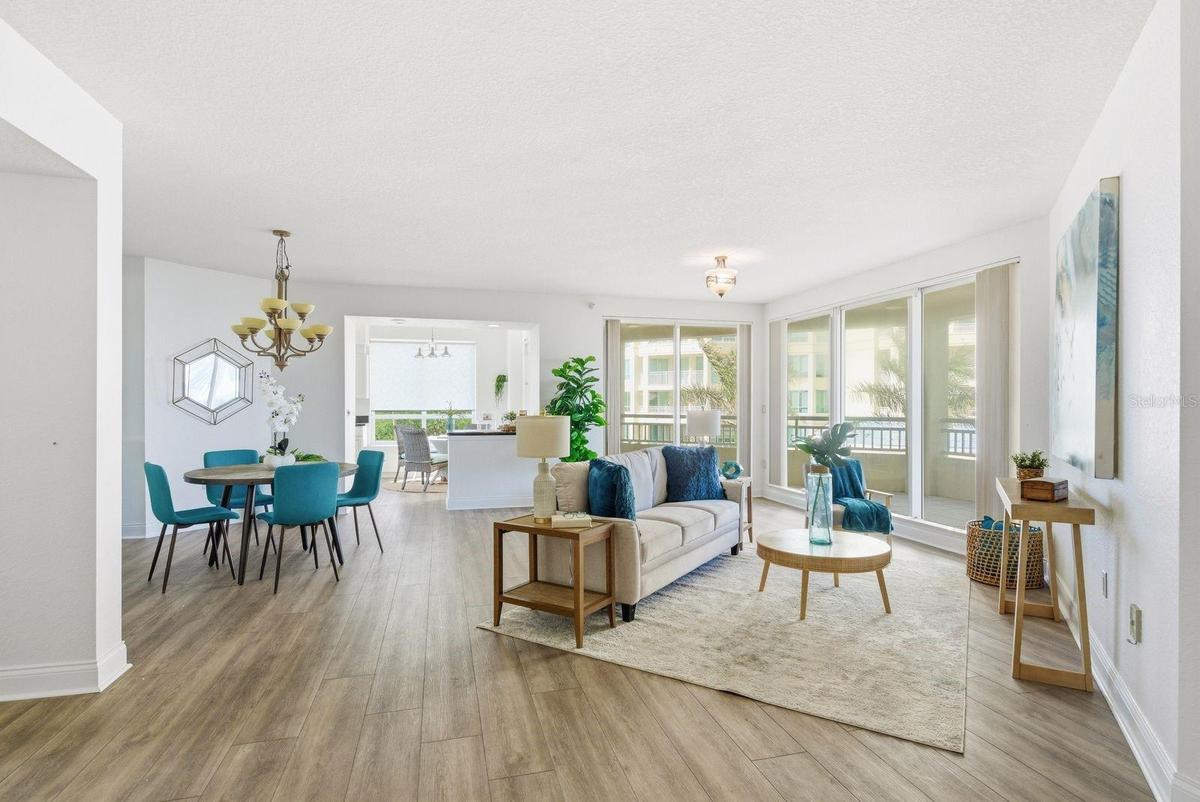 Open living area and dining area