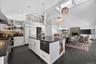 Spacious  kitchen with gas  burning fireplace