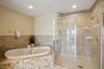 Jetted soaking tub Glass-enclosed walk-in shower
