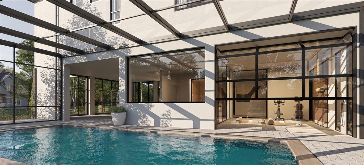 Enclosed Pool adjacent to to the recovery/spa pavillion & performance studio gym