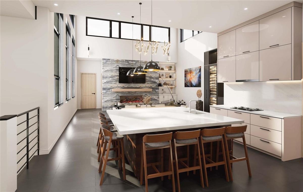 Kitchen Living Room; ideal for entertaining around the fireplace.