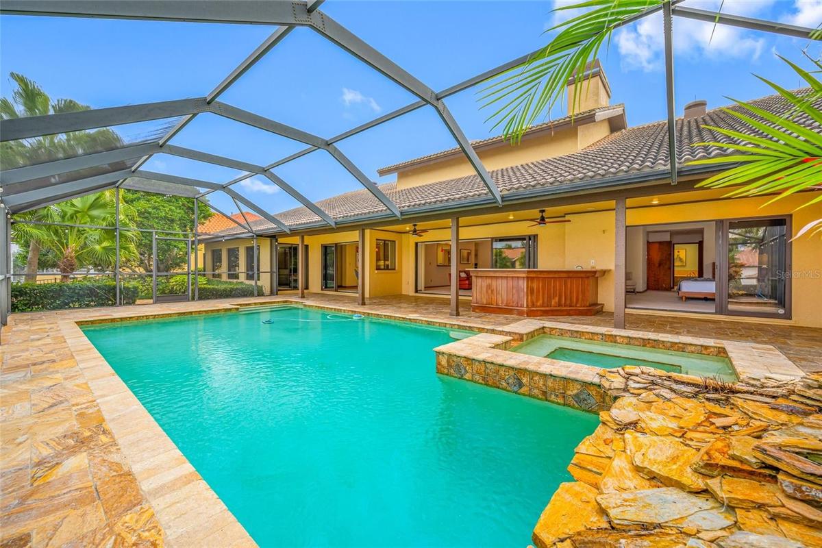 Pool and spa with waterfall