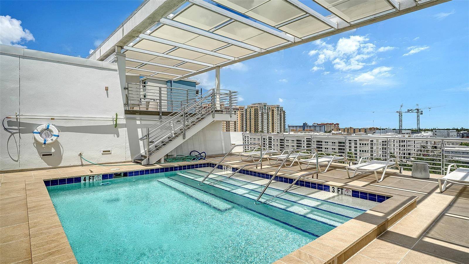 Dreamy heated rooftop pool at Risdon on 5th in the heart of the Rosemary Arts & Design District