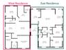 2 complete 3 bedroom, 2 bathroom residences with kitchens.