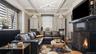 Living room with gorgeous tray ceilings
