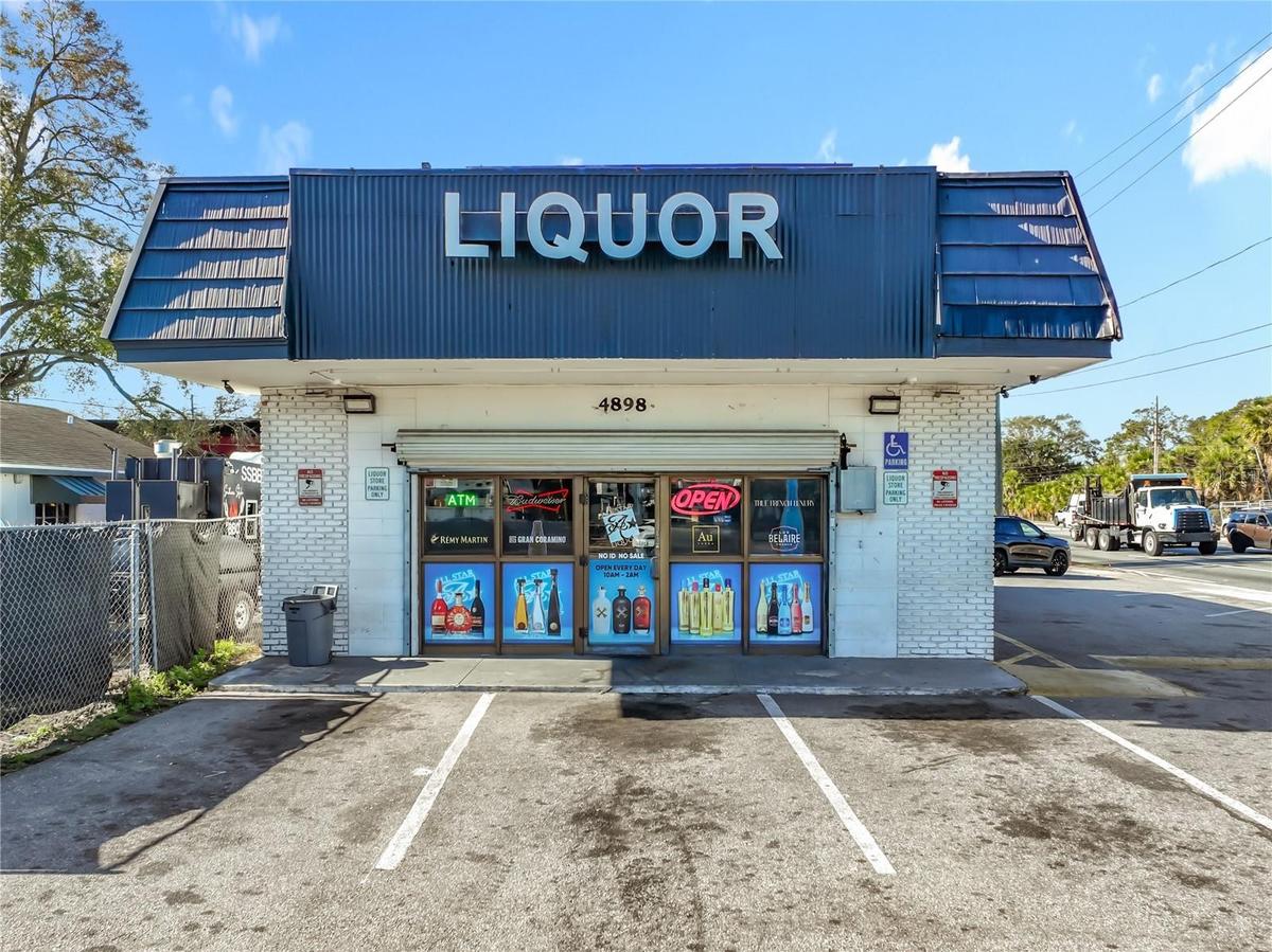 Front Building Elevation with Prominent Liquor Signage