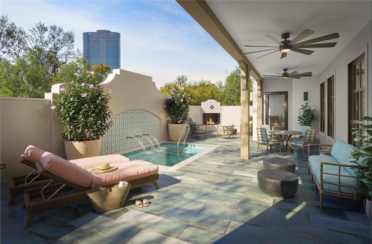 Perfect mix of sun and shade. Covered and sunlit seating area. The gas fireplace and plunge pool are the perfect places to lounge
