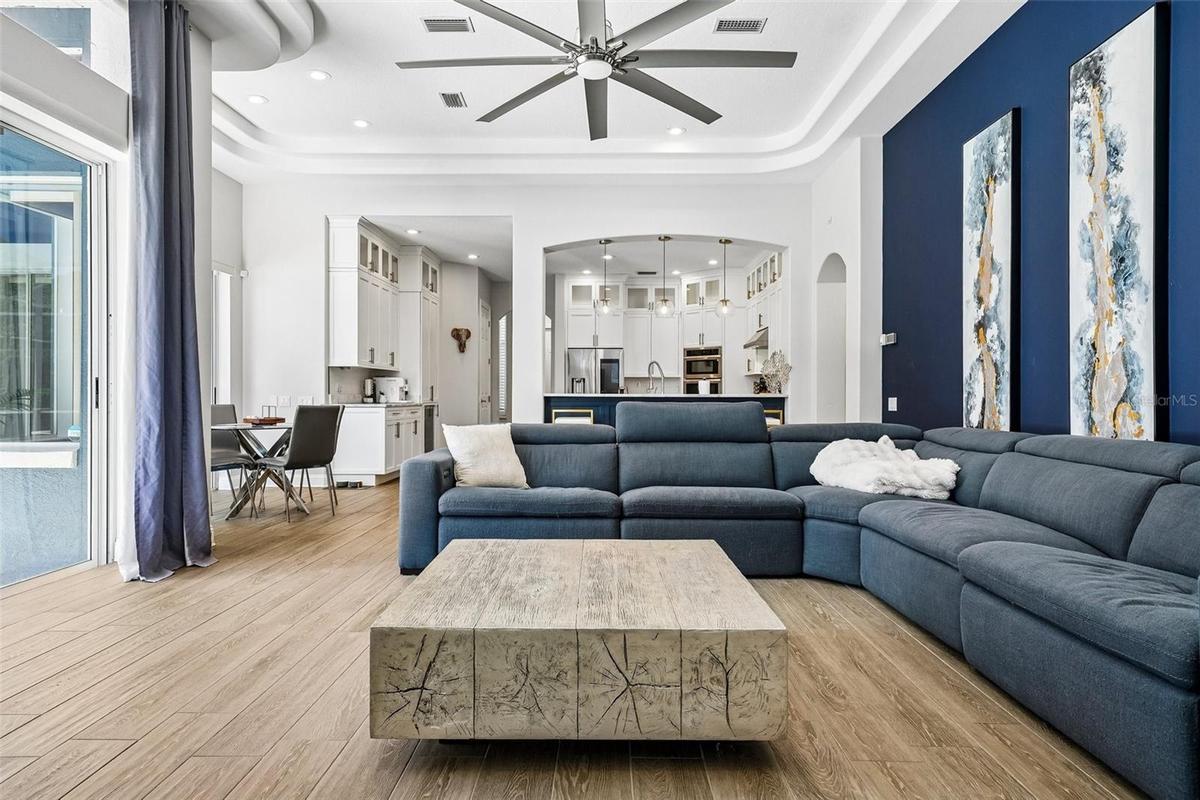 Open-concept floorplan with up to 3 separate living rooms