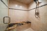 Spacious walk-in steam shower in ground level bonus area.