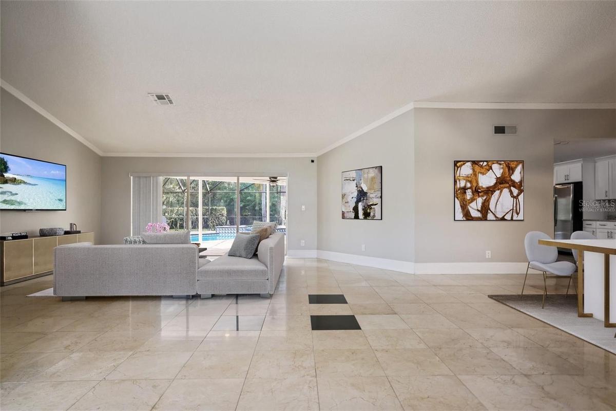 Soaring Vaulted Ceilings Living  room virtually staged