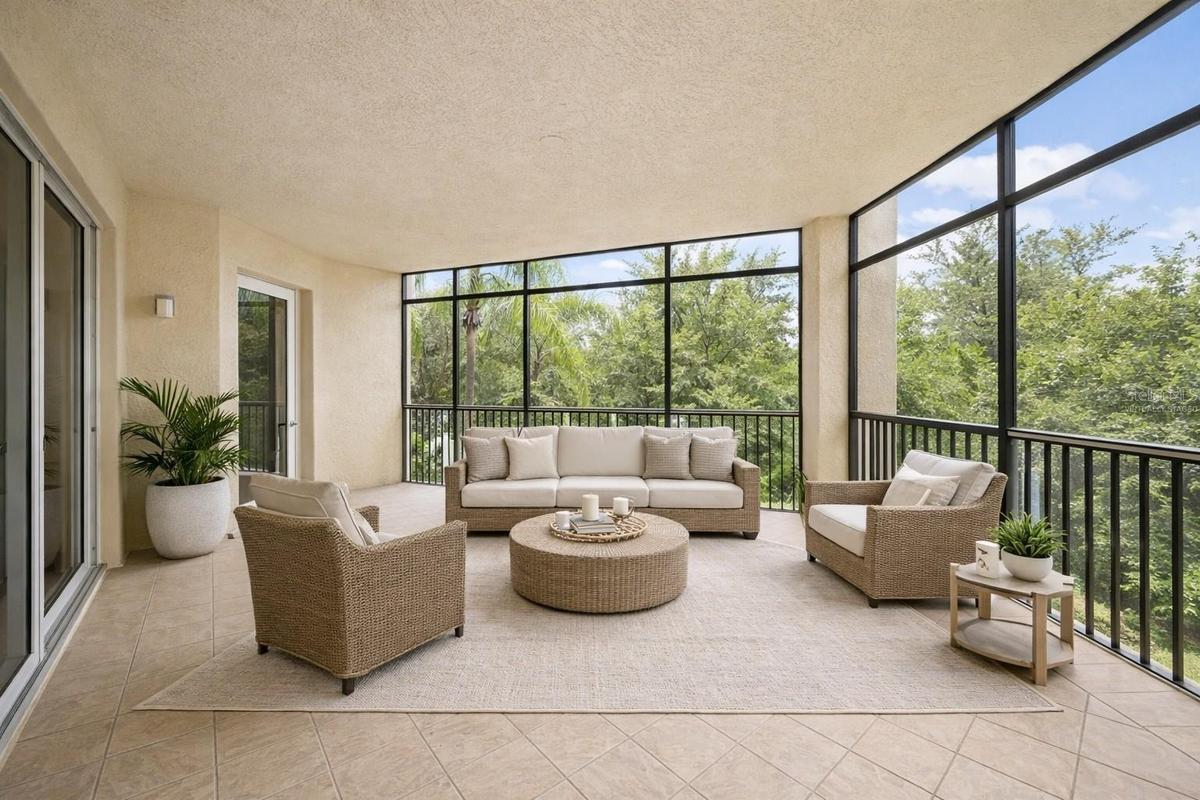 Virtually staged covered and screened lanai