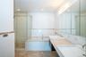 Full bathroom featuring a bath, a stall shower, double vanity, and recessed lighting