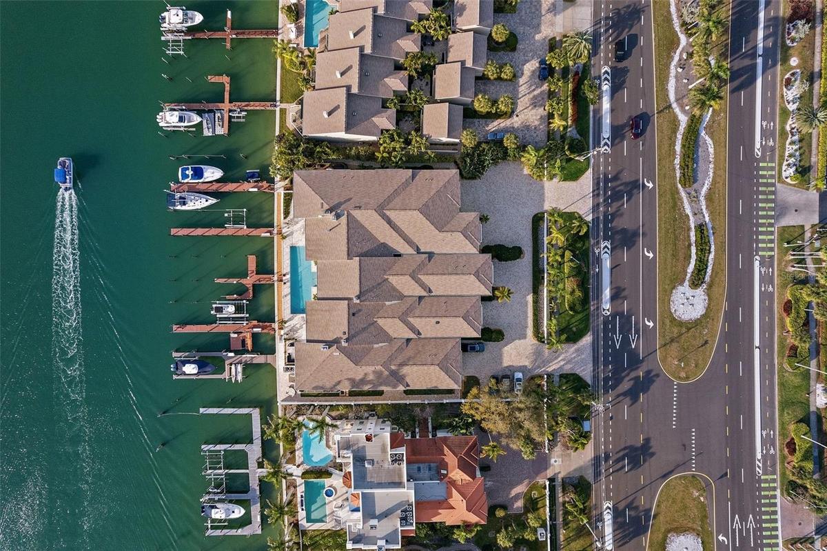 Ariel of building and boat slips
