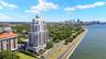 Drone image of building facing downtown