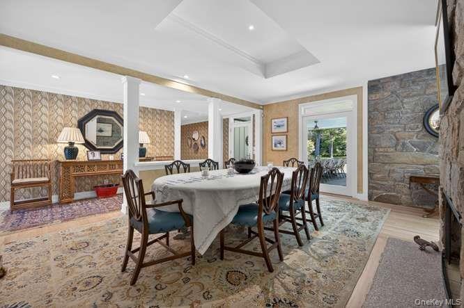 Dining room with floor to ceiling windows