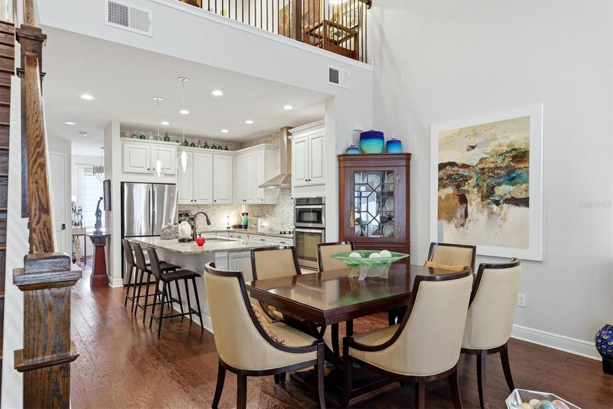 The dining room space is large enough for a permanent 6 seat dining table