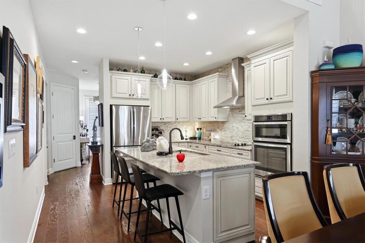Note the wall mounted oven and microwave.