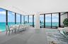 Direct ocean views from the spacious ldining area with floor-to-ceiling glass.