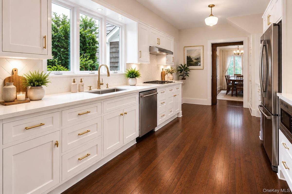 Staged - wood floors, granite counters, double oven and gas stove top