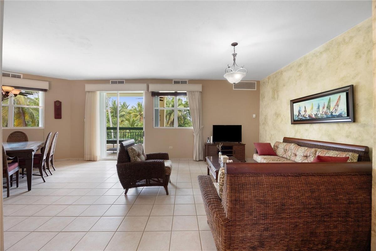 Open-concept living and dining room