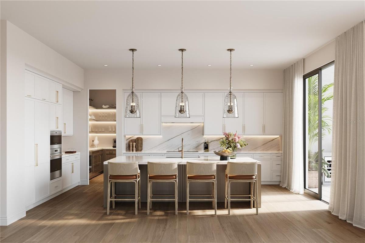 All kitchens offer Sub Zero, Wolf, and Cove appliances with a scullery. Renderings and plans are conceptual and provided for illustrative purposes onl