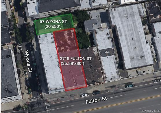 Dimensions of both buildings' lots 2719 Fulton St, Brooklyn 11207 and 57 Wyona St, Brooklyn 11207.