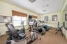 Dedicated fitness room featuring cardio equipment, strength training machines, broadloom carpeting, and wall-mounted mirrors