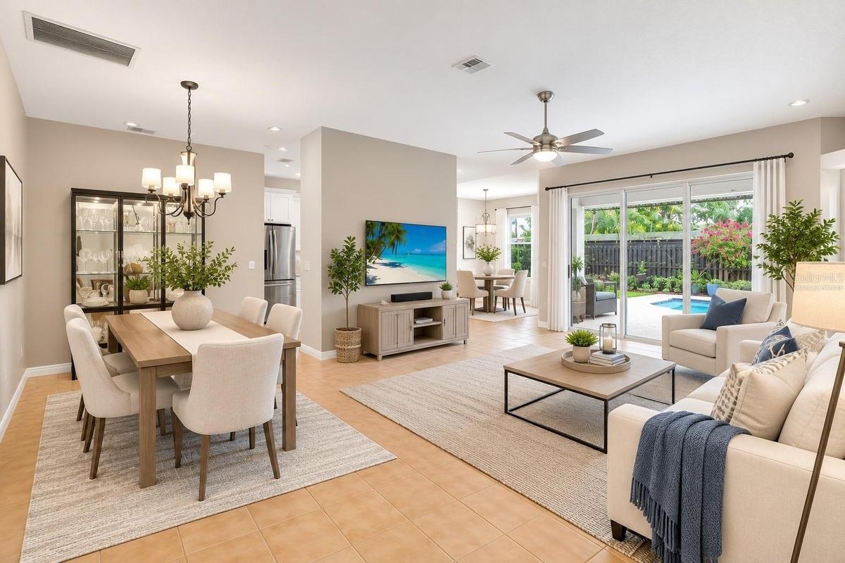 Virtually staged living room/ dinette