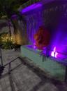 Statement focal point fountain in center of courtyard.