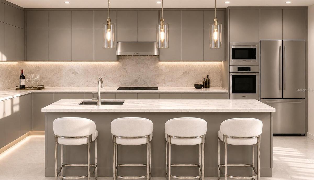 Modern Kitchen Featuring a Spacious Gathering Island