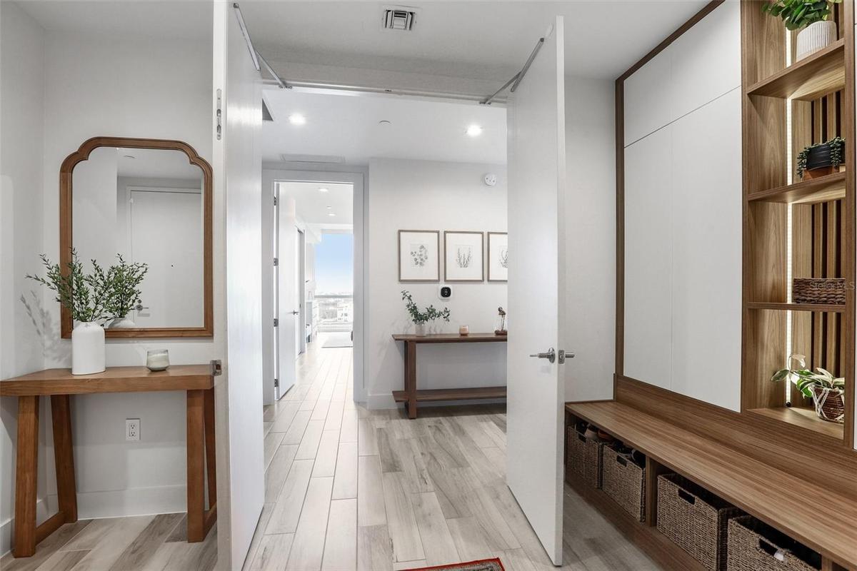 Private foyer entry with built-in storage