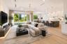 Virtually staged.Living Room / Kitchen / Dining area.