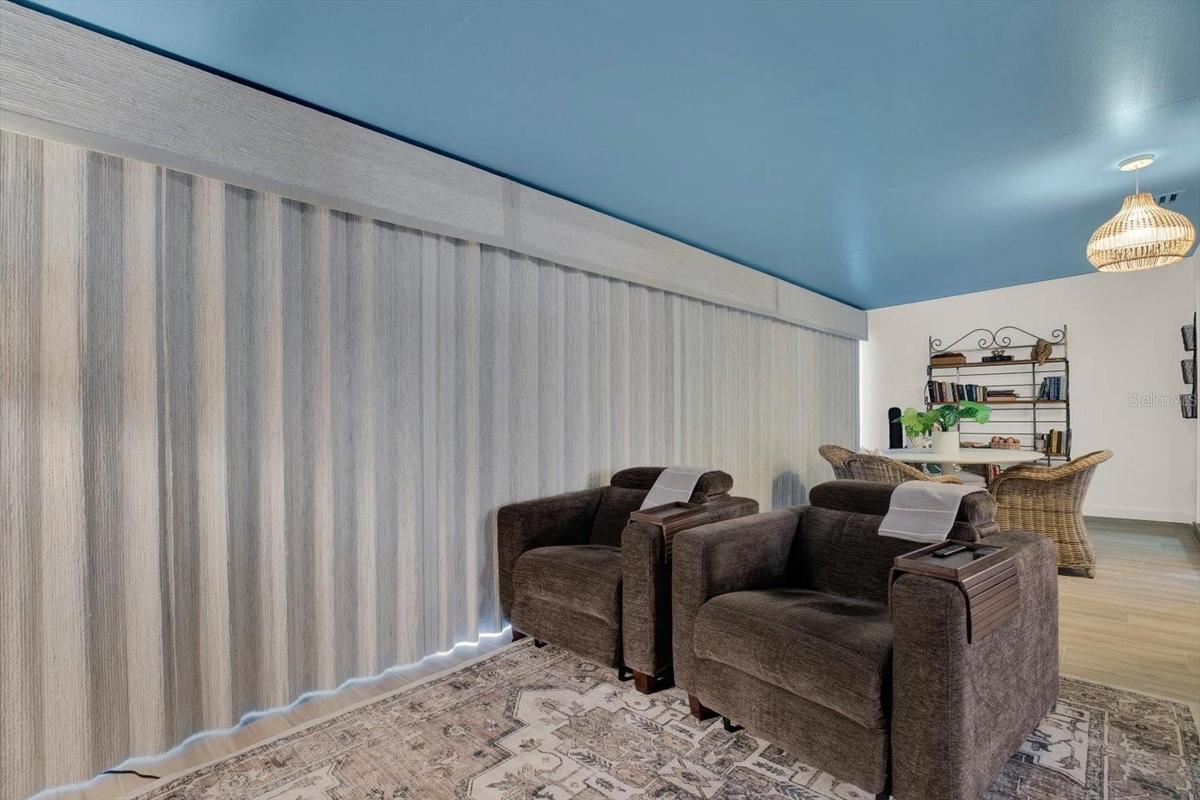 Family Room with Custom Window Treatments