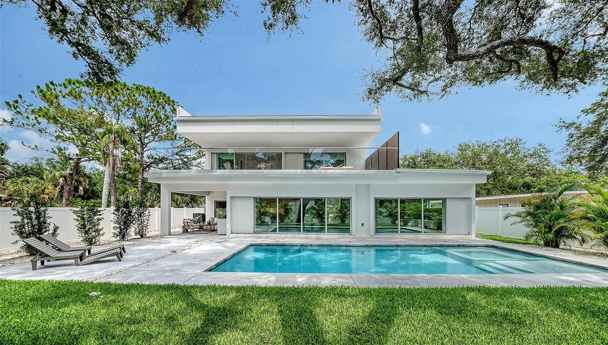 Modern pool and private backyard