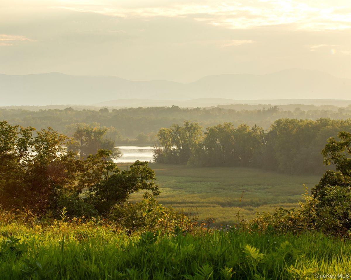 Property view of mountains with a water view and a view of trees
