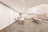 Dining space with carpet floors and recessed lighting